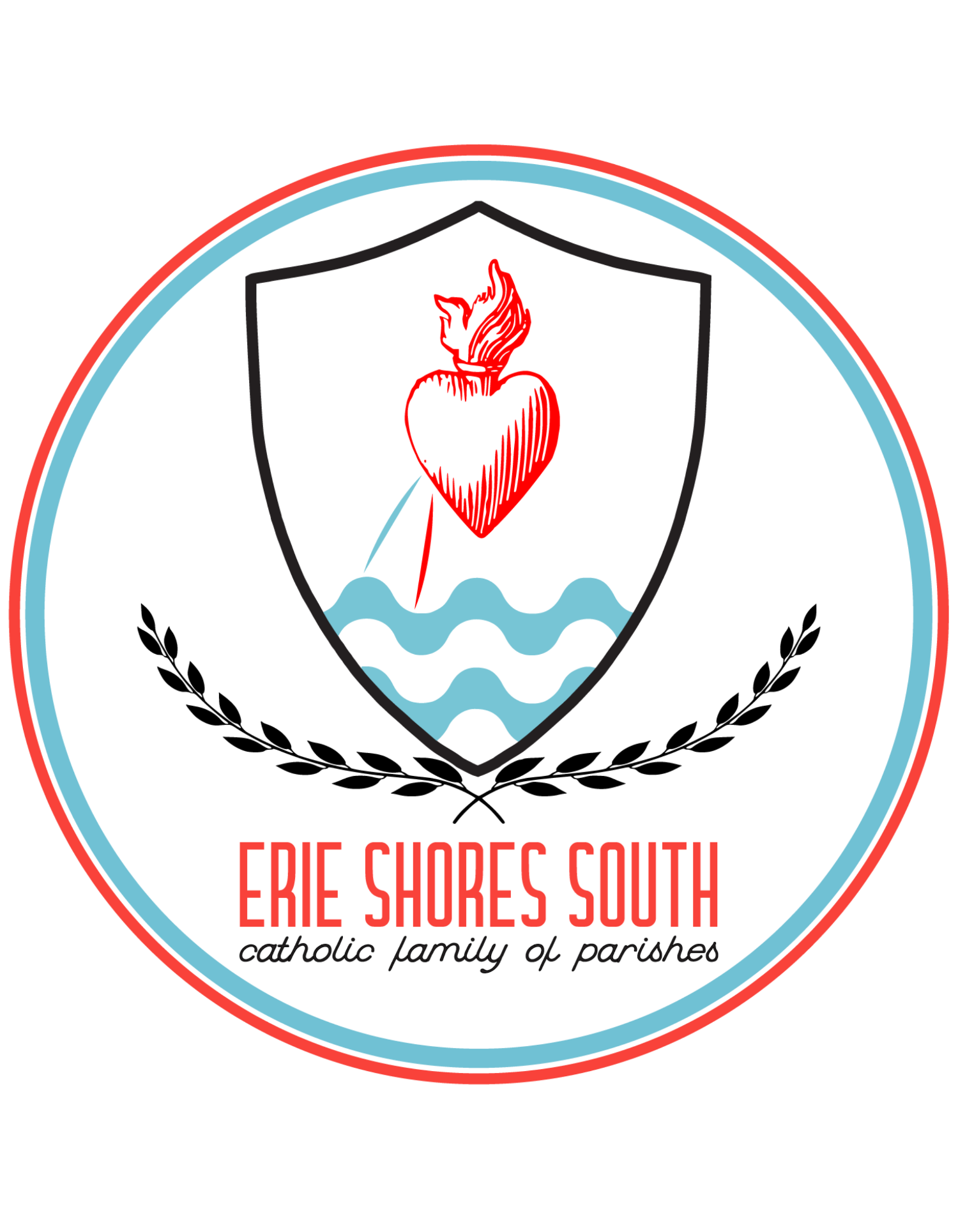 Logo of Erie Shores South Catholic Family of Parishes with a shield.